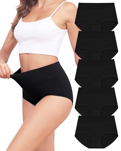 Aijolen Baumwolle Unterwäsche Damen Slips Hohe Taille Bauchweg Unterhosen High Waist Slip Atmungsaktiv Hipster Panties 5er Pack von Aijolen