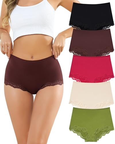 Aijolen Boxershorts Damen Unterhosen Spitzen Unterwäsche Frauen Bequeme Hipster Panties Atmungsaktiv Shorts Pantys Damen Spitze Slips Mehrpack 5er S-XL von Aijolen