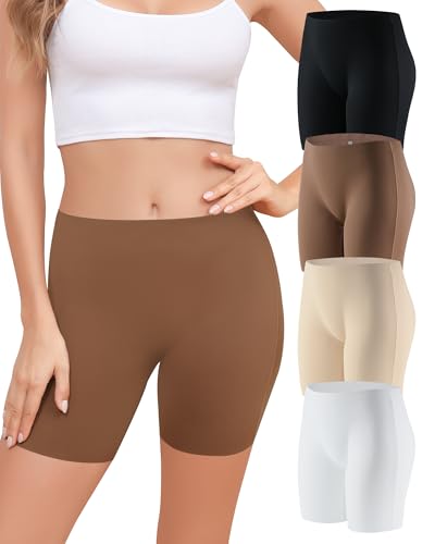 Aijolen Radlerhose Boxershorts Damen Unterhosen Nahtlos Unter Kleid Rock Anti Scheuern Kurze Leggings Boyshorts Panties Hohe Taille Unterwäsche Shorts Yoga Stretch 4er Pack von Aijolen
