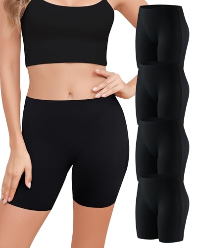 Aijolen Radlerhose Boxershorts Damen Unterhosen Nahtlos Unter Kleid Rock Anti Scheuern Kurze Leggings Boyshorts Panties Hohe Taille Unterwäsche Shorts Yoga Stretch 4er Pack von Aijolen