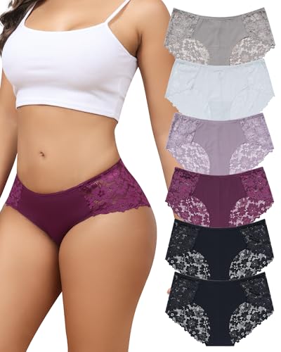 Aijolen Spitzen-Bikini-Höschen für Damen, freche nahtlose Unterwäsche, Damen, keine Show, Hipster-Unterhose, 6er-Pack, S-XXL, Multicolor-d, M von Aijolen