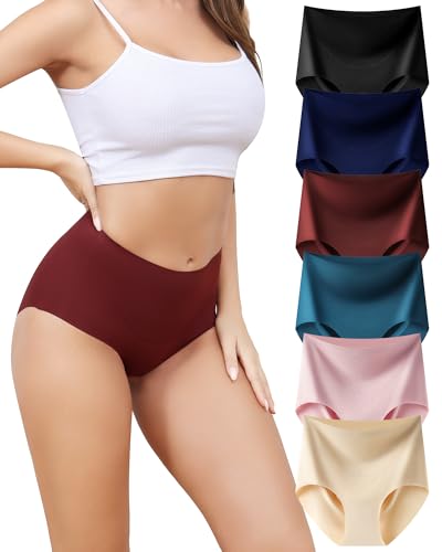 Aijolen Nahtlos Slips Unterhosen Damen Hohe Taille Bequeme High Waist Seamless Slip No Show Unterwäsche Frauen Atmungsaktiv Hipster Panties Taillenslip Schlüpfer Mehrpack 6 von Aijolen