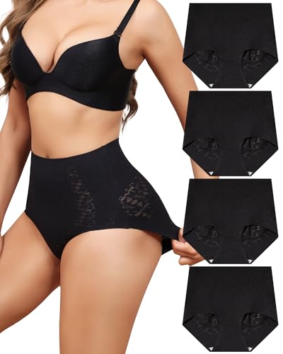 Aijolen Nahtlose Slips Unterwäsche Damen Hohe Taille Taillenslips Weich Seamless Slip Spitze Hipster No Show Unterhosen Tummy Control Panties 4er Pack von Aijolen