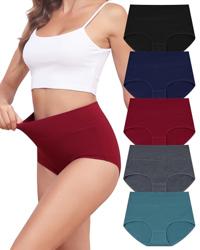 Aijolen Baumwolle Unterwäsche Damen Slips Hohe Taille Bauchweg Unterhosen High Waist Slip Atmungsaktiv Hipster Panties 5er Pack von Aijolen