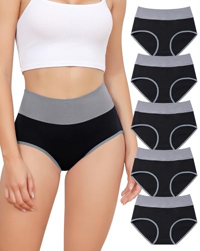 Aijolen Baumwolle Unterhosen Damen Hohe Taille Slips Bauchweg Unterwäsche Frauen Taillenslip Atmungsaktiv Panties Hipster Schlüpfer 5er Pack S-XXL von Aijolen