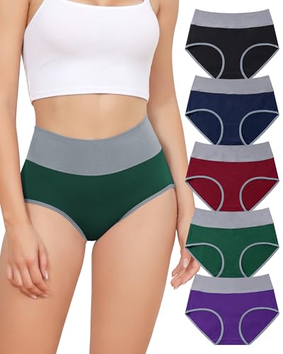 Aijolen Baumwolle Unterhosen Damen Hohe Taille Slips Bauchweg Unterwäsche Frauen Taillenslip Atmungsaktiv Panties Hipster Schlüpfer 5er Pack S-XXL von Aijolen
