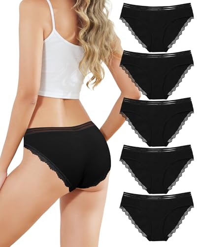 Aijolen Baumwolle Unterwäsche Damen Slips mit Spitze Unterhosen Bequeme Hipster Panties Mehrpack S-XL von Aijolen
