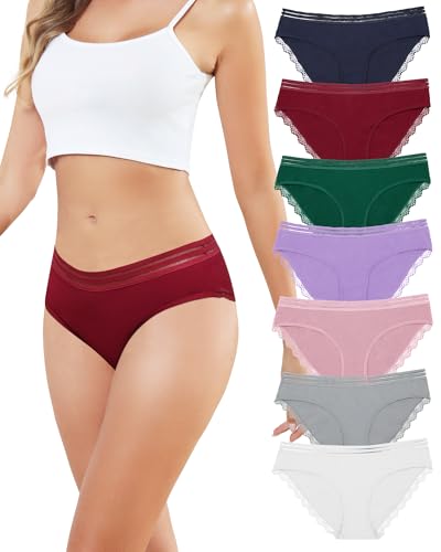 Aijolen Baumwolle Unterwäsche Damen Slips mit Spitze Unterhosen Bequeme Hipster Panties Mehrpack S-XL von Aijolen