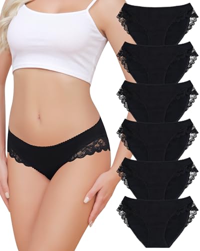 Aijolen Baumwolle Unterwäsche Damen Slips Spitze Unterhosen Bequeme Hipster Panties 6er Pack von Aijolen