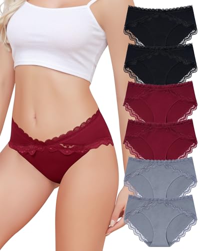 Aijolen Unterhosen Damen Baumwolle Unterwäsche Frauen Spitze Slips Bequeme Hipster Mittel Taille Bikini Panties Atmungsaktiv Mehrpack S-XXL von Aijolen