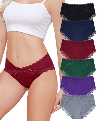 Aijolen Unterhosen Damen Baumwolle Unterwäsche Frauen Spitze Slips Bequeme Hipster Mittel Taille Bikini Panties Atmungsaktiv Mehrpack S-XXL von Aijolen