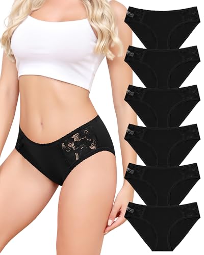 Aijolen Unterhosen Damen Baumwolle Slips Spitzen Unterwäsche Frauen Bequeme Hipster Mittel Taille Panties Atmungsaktiv Weiche Brazilian Slip Mehrpack 6er S-XXL von Aijolen