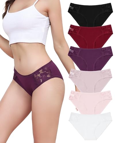 Aijolen Unterhosen Damen Baumwolle Slips Spitzen Unterwäsche Frauen Bequeme Hipster Mittel Taille Panties Atmungsaktiv Weiche Brazilian Slip Mehrpack 6er S-XXL von Aijolen
