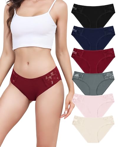 Aijolen Unterhosen Damen Baumwolle Spitzen Unterwäsche Frauen Bequeme Hipster Panties Brazilian Slip Atmungsaktiv Damen Slips Mehrpack 6er S-XXL von Aijolen