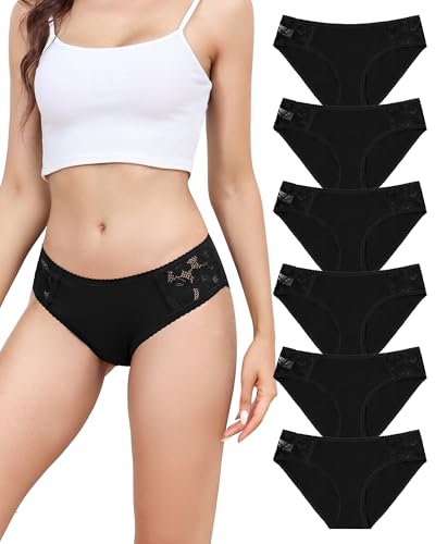 Aijolen Unterhosen Damen Baumwolle Spitzen Unterwäsche Frauen Bequeme Hipster Panties Brazilian Slip Atmungsaktiv Damen Slips Mehrpack 6er S-XXL von Aijolen