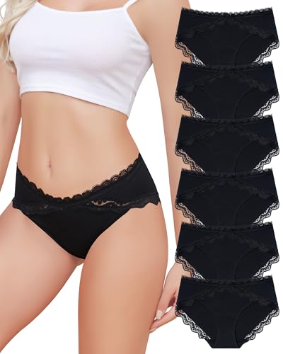 Aijolen Unterhosen Damen Baumwolle Unterwäsche Frauen Spitze Slips Bequeme Hipster Mittel Taille Bikini Panties Atmungsaktiv Mehrpack S-XXL von Aijolen