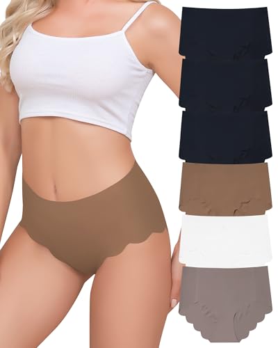 Aijolen Unterhosen Damen Nahtlos Hohe Taille Seamless Slips Damen Taillenslip Nahtlose Unterwäsche Frauen Bequeme Hipsters No Show Panties Underwear Women 6er Pack von Aijolen