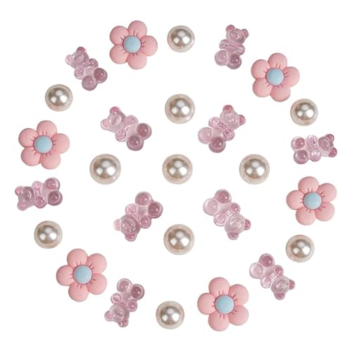 Aikeis Bären- und Gänseblümchen-Schuhdekorations, geeignet für Frauen, Mädchen und Kinder (10 Stück rosa Bären + 11 Stück weiße Perlen + 6 Stück rosa Gänseblümchen) von Aikeis