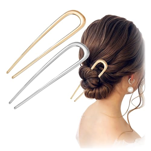 Aikeis U-Typ einfache zweifarbige Haarnadel Metall leicht schwere Haarnadel Haarschmuck Retro Haarnadel Französische Haarnadel, geeignet für Frauen und Mädchen, (2 Stück) von Aikeis