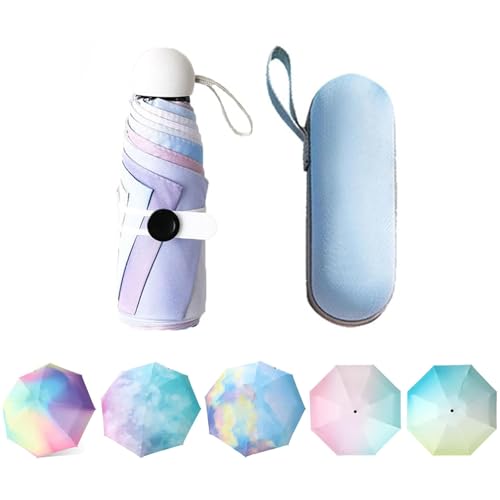 Aikelai Reise Regenschirm Klein mit Kapsel Fall, 8 Ribs Mini Regenschirm Sturmfest,Mini Taschenschirm Kinder,Kompakter Kleiner Regenschirm Damen,Mini Windproof Umbrella﻿ (Regenbogen) von Aikelai