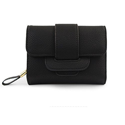 Aiklin Damen Minibörse Kurze Geldbörse Leder Multifunktional Geldbeutel m. Reißverschluss (Schwarz) von Aiklin
