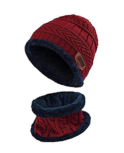 Aikowener Unisex Kinder Mütze Schal Jungen Mädchen Winter Strickmütze Hat Schlauchschal Set (Unisex Kinder, rot) von Aikowener