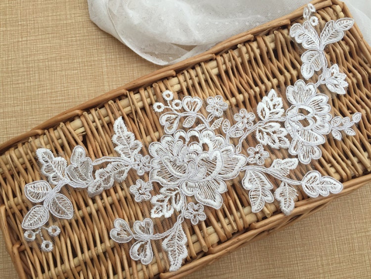 Empfehlen Qualität Verkaufen Durch Spiegel Paar Alencon Spitze Applikation, Licht Elfenbein Braut Applizieren, Floral Corded Hochzeit Schleier von AilaMila