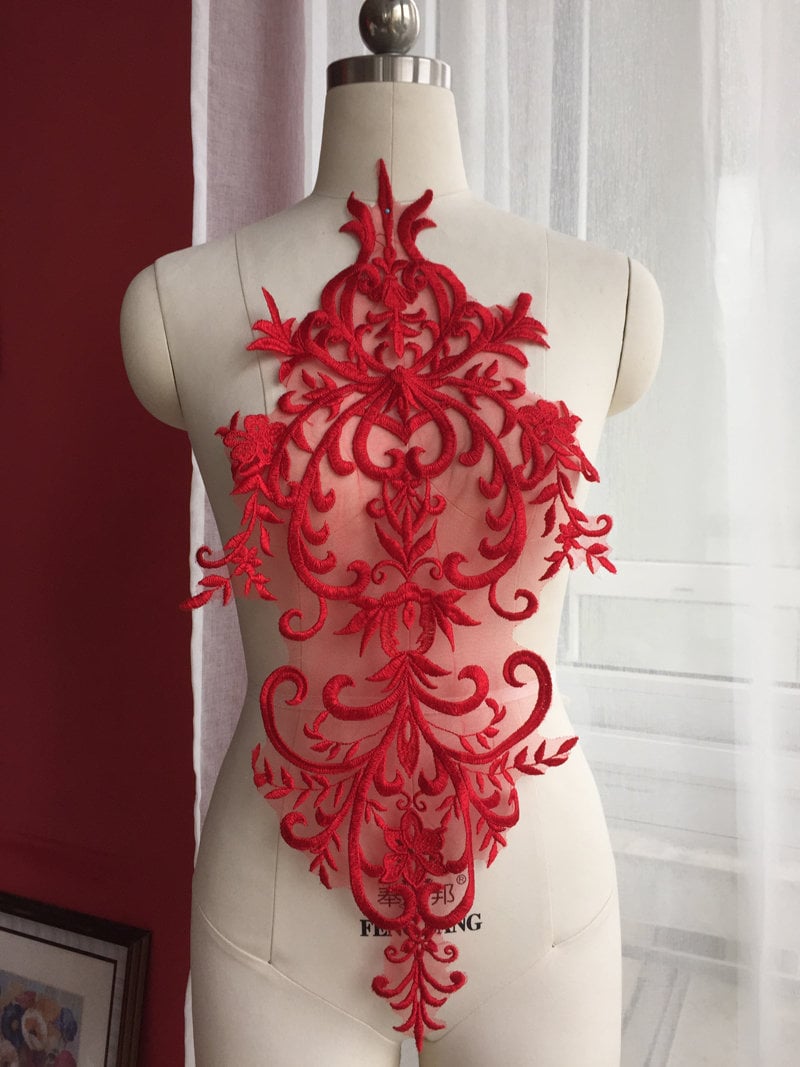 Schwarz/Weiß Elfenbein Rot Braut Spitze Applikation, Rayon Hochzeit Spitze, Mieder Dekor, Weiche Verkauf Von Pcs von AilaMila