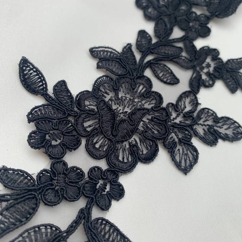 Schwarz Corded Alencon Braut Spitze Applikation, Verkaufen Von Stück, Nicht in Paaren, Nur Einzelne Stück von AilaMila