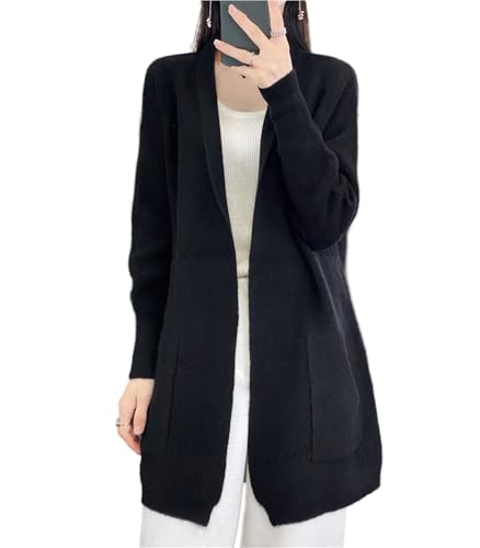 Ailaile 100% Merinowolle Strickpullover Strickjacken Damen Dicker Mantel mit Taschen Jacke Herbst Winter, Schwarz, X-Groß von Ailaile