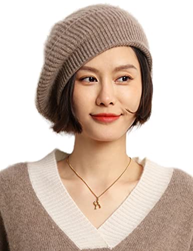 Ailaile Cashmere Barets Damen Oversized Riesige Stretch Strick Warm Beanie Mütze, Camel, Einheitsgröße von Ailaile