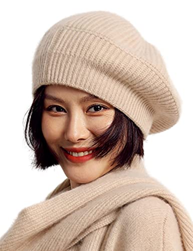 Ailaile Cashmere Barets Damen Oversized Riesige Stretch Strick Warm Beanie Mütze, beige, Einheitsgröße von Ailaile