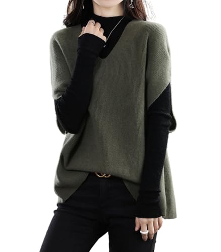 Ailaile Damen Pullover Weste 100% Merinowolle Leicht Ärmellos Pullover V-Ausschnitt Strick Basic Weste Kurze Oberteile, Matcha-Grün, Groß von Ailaile