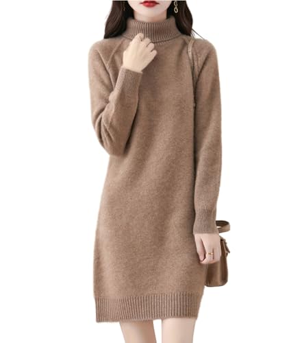 Ailaile Dickes Pulloverkleid Damen Rollkragen Raglanärmel Merinowolle Pullover Herbst Winter Strick Lange Oberteile, CAMEL, Mittel von Ailaile