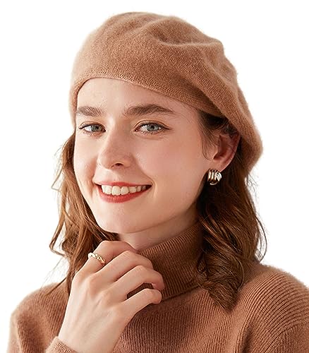 Ailaile Kaschmir Berets Beanie Hüte Frauen Winter Warme Merino Wolle Mode Strickmütze, Gold Camel, Einheitsgröße von Ailaile