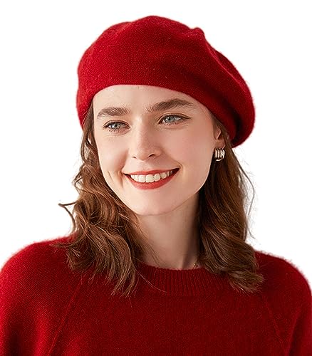 Ailaile Kaschmir Berets Beanie Hüte Frauen Winter Warme Merino Wolle Mode Strickmütze, Rot/Ausflug, einfarbig (Getaway Solids), Einheitsgröße von Ailaile