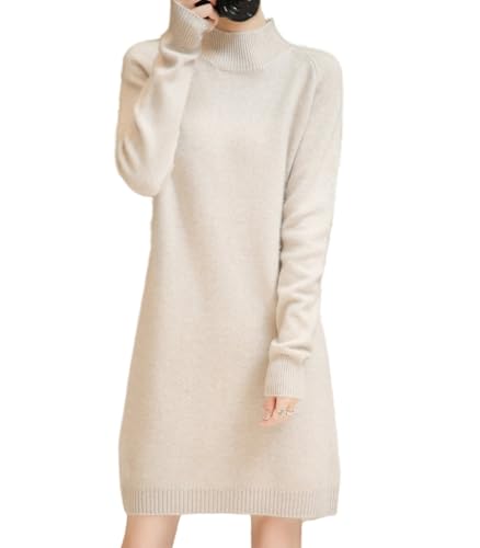 Ailaile Pulloverkleid Damen Mock Neck Raglanärmel Merinowolle Pullover Herbst Winter Strick Lange Tops, Milchkamel, X-Groß von Ailaile
