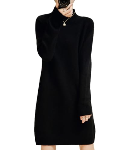 Ailaile Pulloverkleid Damen Mock Neck Raglanärmel Merinowolle Pullover Herbst Winter Strick Lange Tops, Schwarz, Mittel von Ailaile