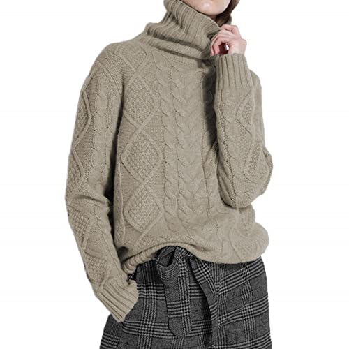 Ailaile Wollpullover Damen Rollkragenpullover Weiblich Lose Langarm Tops Winter Dicker Strickpullover, khaki, XX-Large von Ailaile