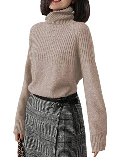 Kaschmir-Pullover für Damen, lockerer Pullover, Wolle gestrickt, mit Rollkragen, für den Winter - beige - 46 DE/50 DE/ X-Large von Ailaile