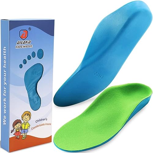 Ailaka Kids Orthotic Arch Support Schuheinlagen, PU-Schaumpolstereinsätze für Kinder für Plattfüße, Plantarfasziitis, Schmerzlinderung an den Fersen (Grün, 36-38 EU 24cm) von Ailaka