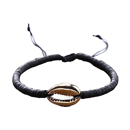 Ailan 1 Set Geflochtene Armbänder Handgefertigter Strang Komfortables Muschelarmband Bunte handgefertigte Schmucksets für das tägliche Kleid, Schwarzes Gold von Ailan