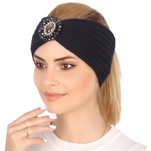 Ailan Damen Stirnband mit Strasssteinen, leicht, langlebig, rutschfest, stilvoll, schweißabsorbierend, Ohrenwärmer aus Polyester, Kopfwärmer, Dunkelblau von Ailan