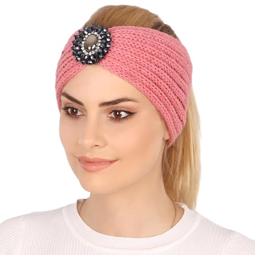 Ailan Damen Stirnband mit Strasssteinen, leicht, langlebig, rutschfest, stilvoll, schweißabsorbierend, Ohrenwärmer aus Polyester, Kopfwärmer, Rosa von Ailan