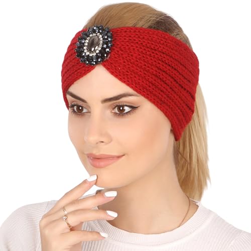 Ailan Damen Stirnband mit Strasssteinen, leicht, langlebig, rutschfest, stilvoll, schweißabsorbierend, Ohrenwärmer aus Polyester, Kopfwärmer, Weinrot von Ailan