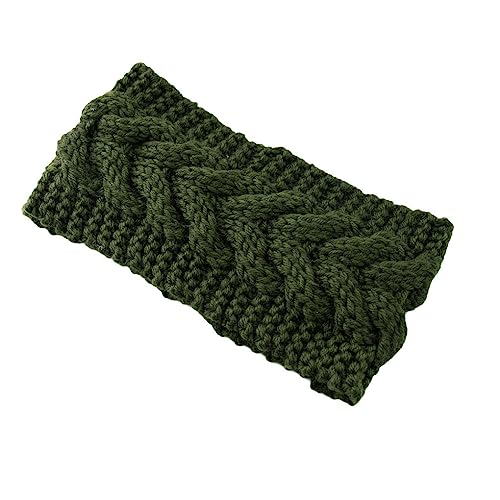 Ailan Damen Winter Stirnband, gehäkelt, elastisch, breit, warm, klobig, Damen Ohrenschützer, Gesichtsbedeckung, Haarschmuck für Frauen, Dunkelgrün von Ailan