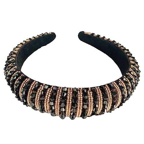 Ailan Haarbänder Perlen Kristall Strass Mode Haar Styling Zubehör Creolen Stirnbänder Kopfbedeckung Geschenk für Frauen Strand, Schwarzes Gold von Ailan