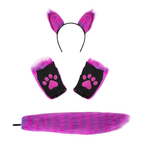 Ailan Plüsch Handschuhe und Schwanz Set kompletter Halloween Look aus Heißprägestoff Halloween Feiertagsdekorations Requisiten von Ailan