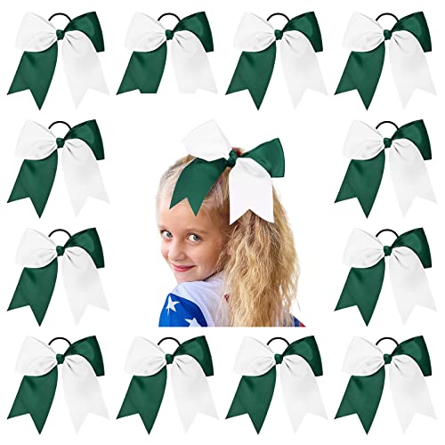 12 Stück 20,3 cm große Cheer Bows Weiß Grün Mädchen Haarschleifen Cheerleading Softball Bogen Haargummis Haarschmuck für Cheerleader Fußball Wettbewerb Sport von Aileam