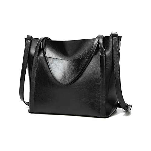 Damen Handtaschen Weiches Leder Große Kapazität Retro Vintage Top-Griff Casual Tasche Tote Schulter Crossbody Taschen, Schwarz , Classic Style, Reisetasche von Aileese